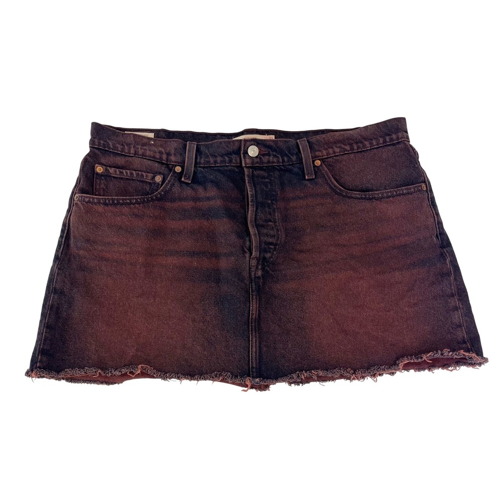 Levis Icon Skirt Dark‎ Red Wash Denim Mini Raw Hem Button Fly - Size 33